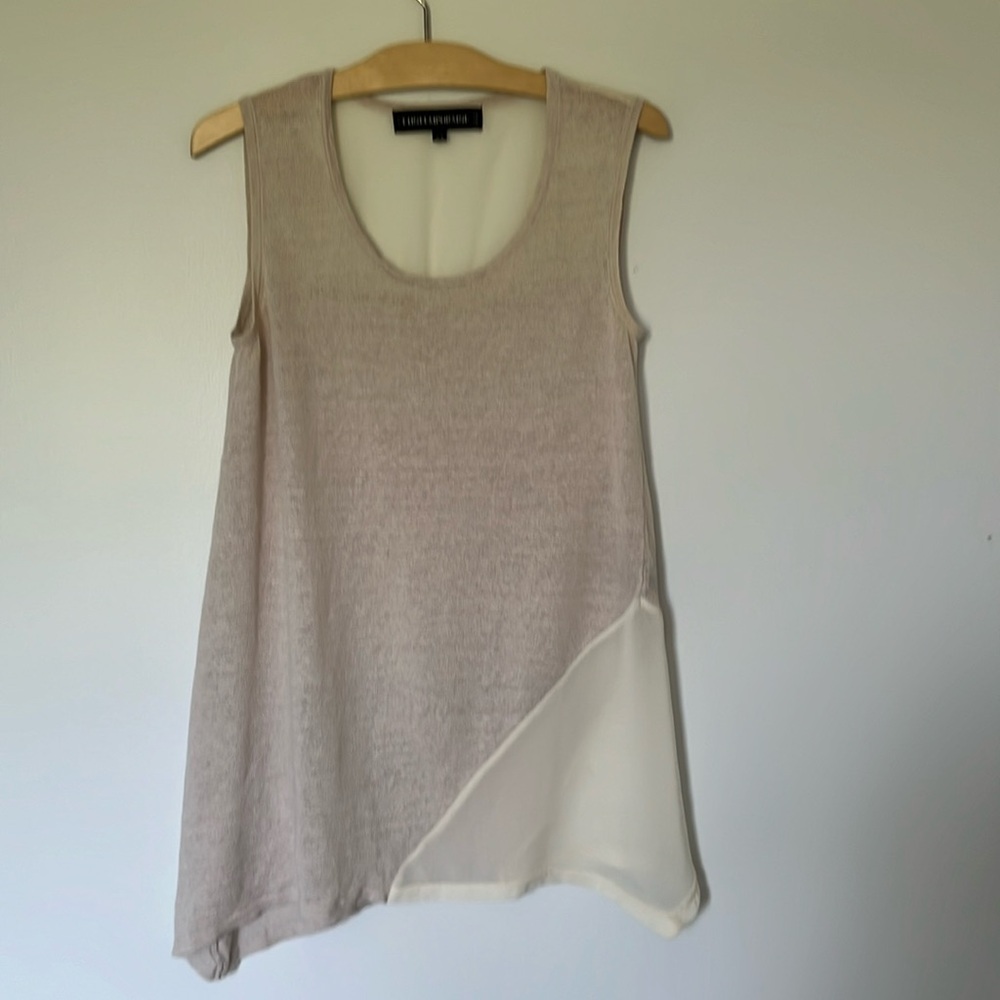 **2 for $20** Simons Beige Linen Sleeveless Top, Handkerchief Hem, S